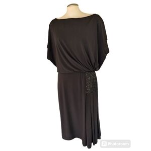 Maggy London Women's Black Cocktail Dress Sequins LBD Quiet Luxury Size 14 Midi
